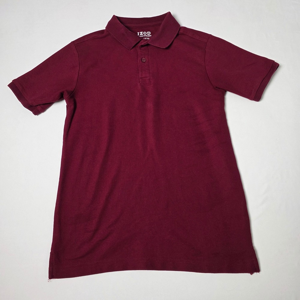 IZOD Polo Shirt Boys L 14/16 Burgundy Short Sleeve School Uniform Pique